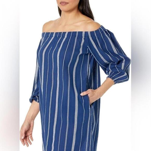 Lauren Ralph Lauren Cotton Off-the-Shoulder Cover-up Dress Blue White
Stripe M - Picture 5 of 10